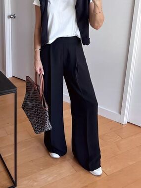 SPANX Pleated Crepe Trouser Wide Black Pants